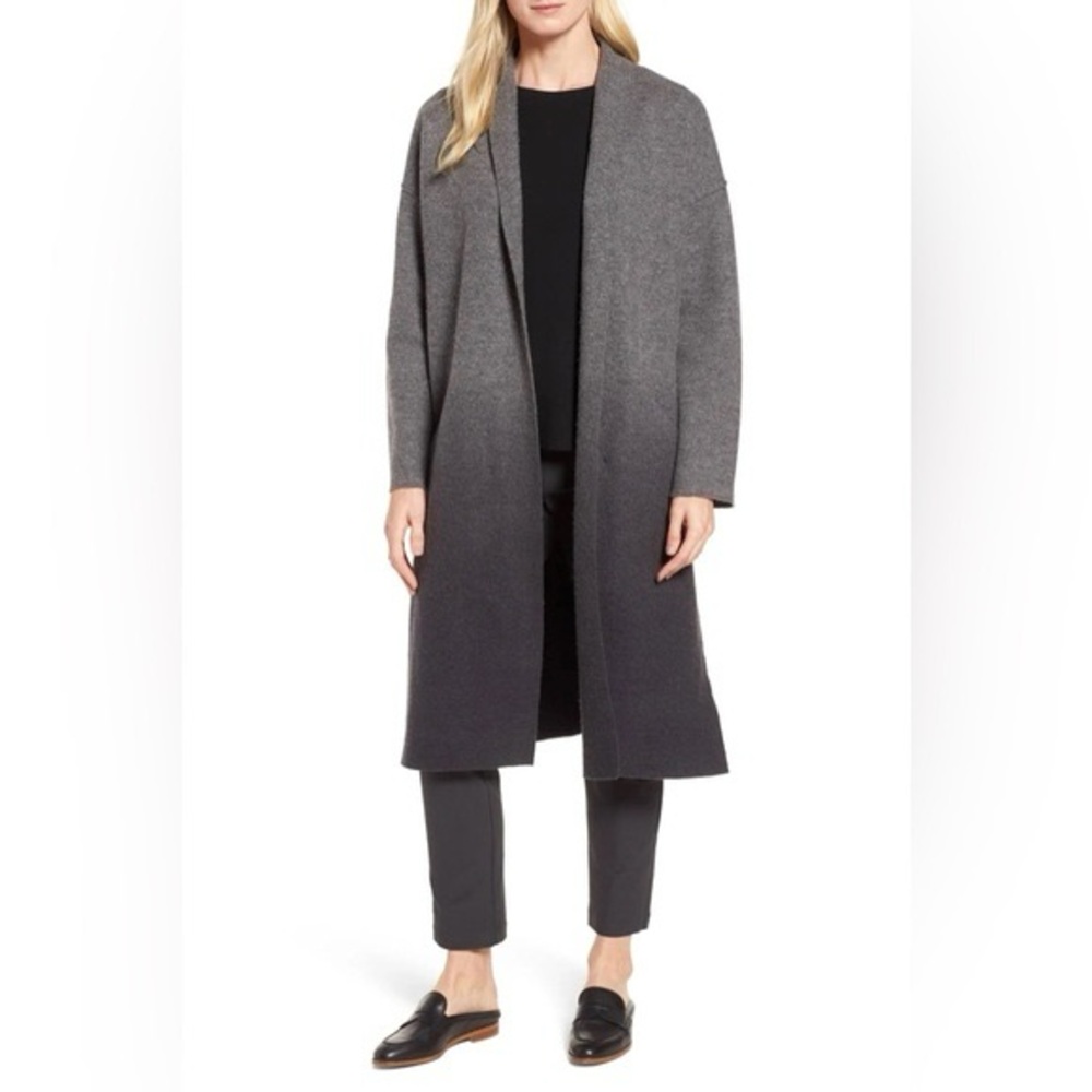 Eileen Fisher Gray Ombre Boiled Wool Kimono Coat Cardigan Sz L XL